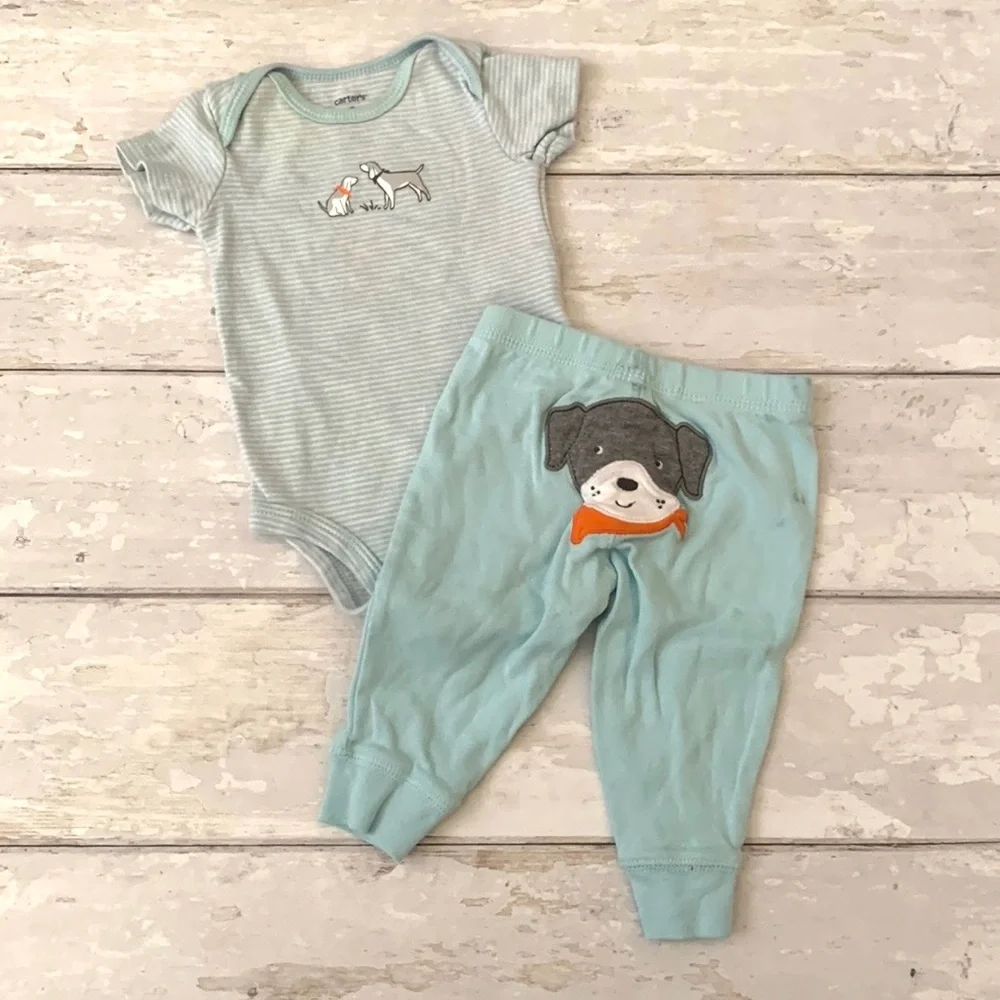 Carters 3m Baby Boy Outfit Bodysuit Set Dogs Blue Joggers Sweatpants Pants